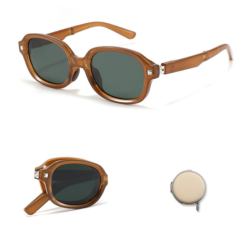 Fashion Ling Ye Brown-pc Foldable Small Frame Sunglasses