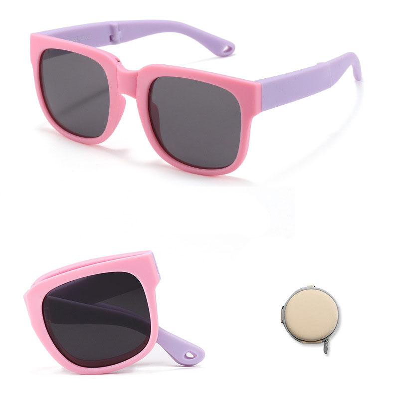 Fashion Pink Frame Lilac Legs C3 (comes With Small Round Box) Children's Folding Square Sunglasses