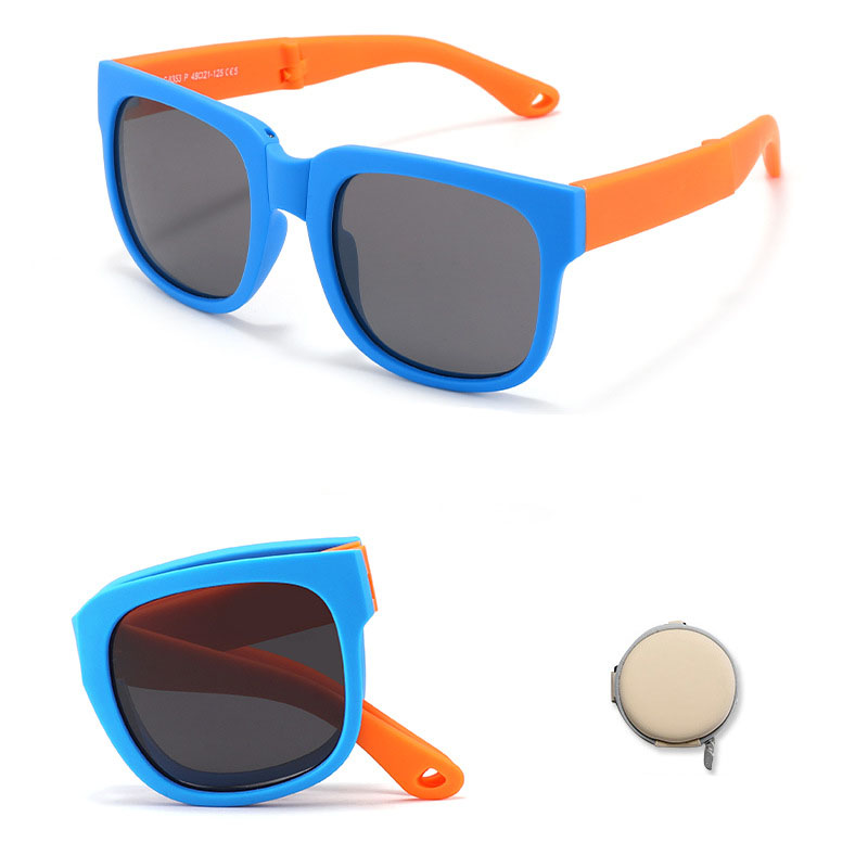 Fashion Blue Frame Orange Leg C5 (complimentary Small Round Box) Children's Folding Square Sunglasses