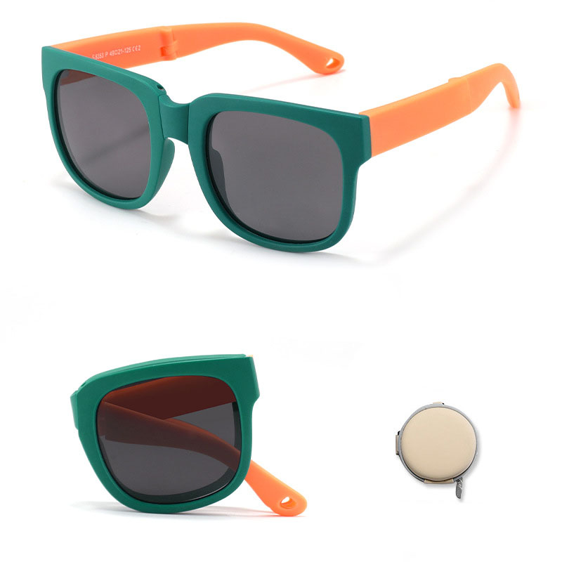 Fashion Green Frame Light Orange Legs C2 (comes With Small Round Box) Children's Folding Square Sunglasses