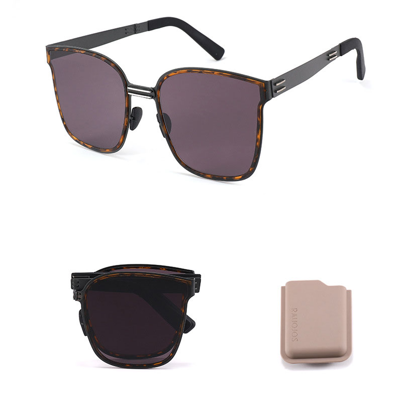 Fashion Tortoiseshell Framed Purple Piece (free Storage Box) Large Square Frame Folding Sunglasses