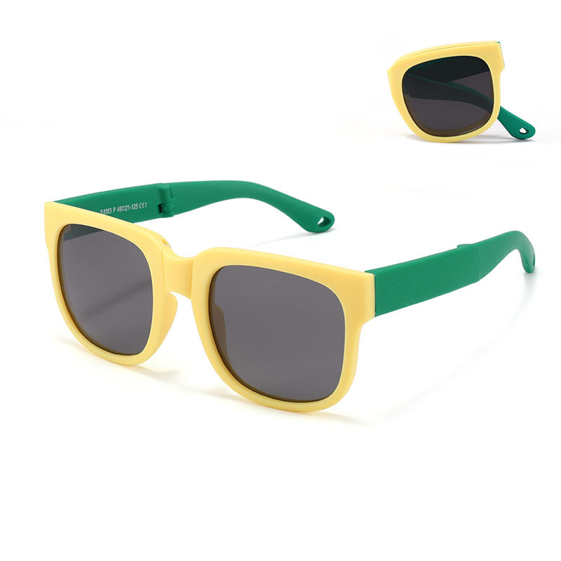 Fashion Yellow Frame Green Legs C1 Children's Square Folding Sunglasses