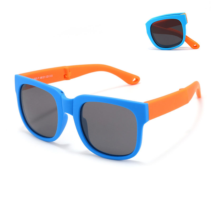 Fashion Blue Frame Orange Legs C5 Children's Square Folding Sunglasses