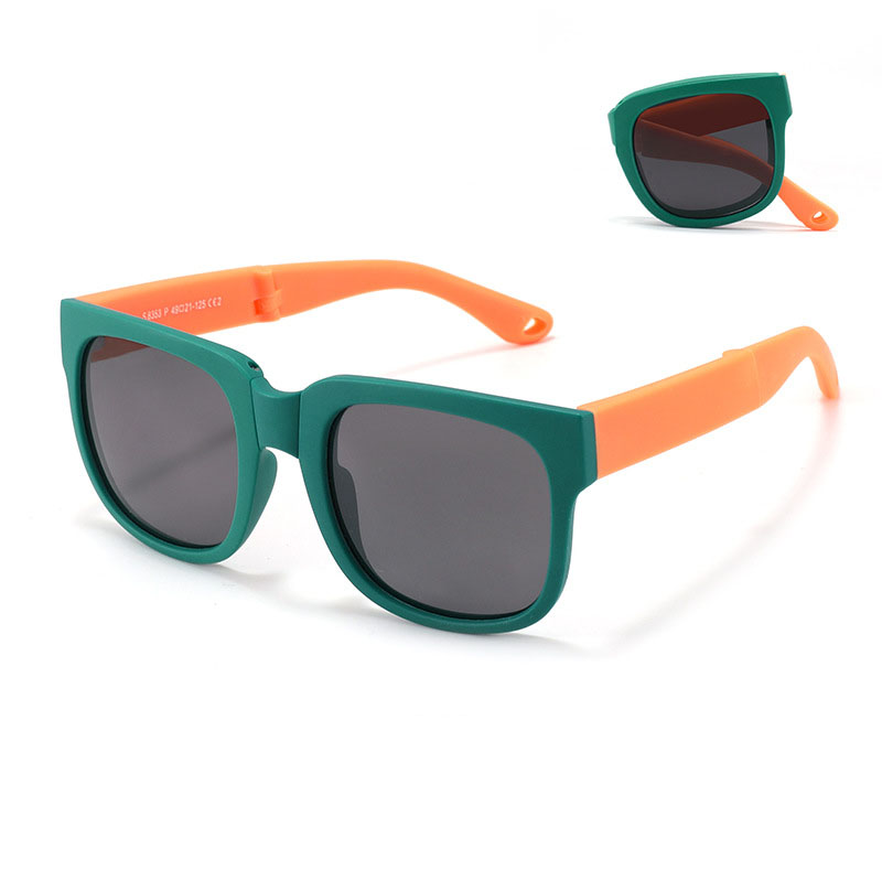 Fashion Green Frame Light Orange Legs C2 Children's Square Folding Sunglasses