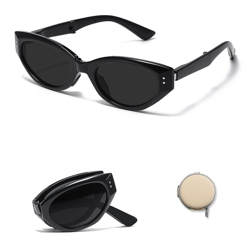 Fashion Yao Mu Black C1 (free Small Round Box) Folding Cat Eye Sunglasses