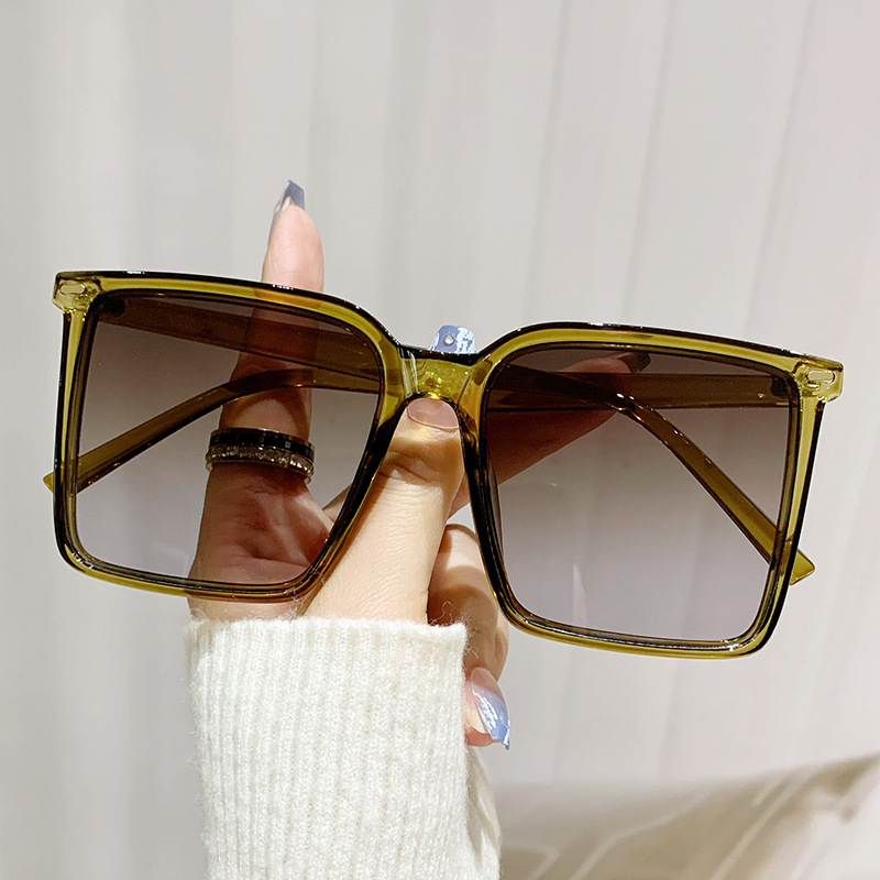 Fashion Olive Framed Tea Slices Large Square Frame Sunglasses