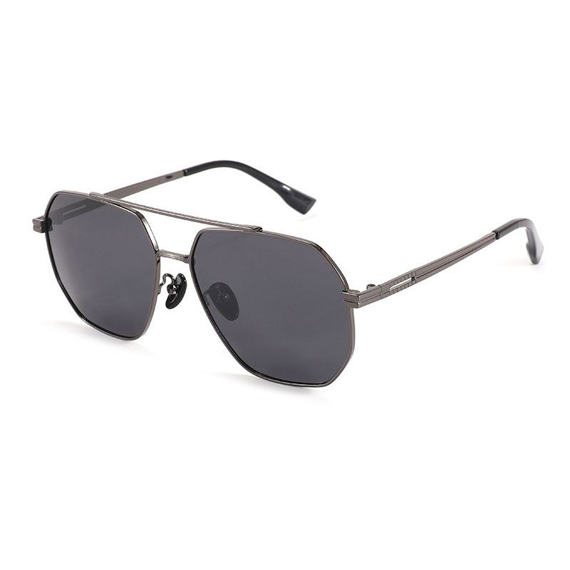 Fashion Gun Frame Black And Gray Film-c2 Tac Double Bridge Large Frame Sunglasses