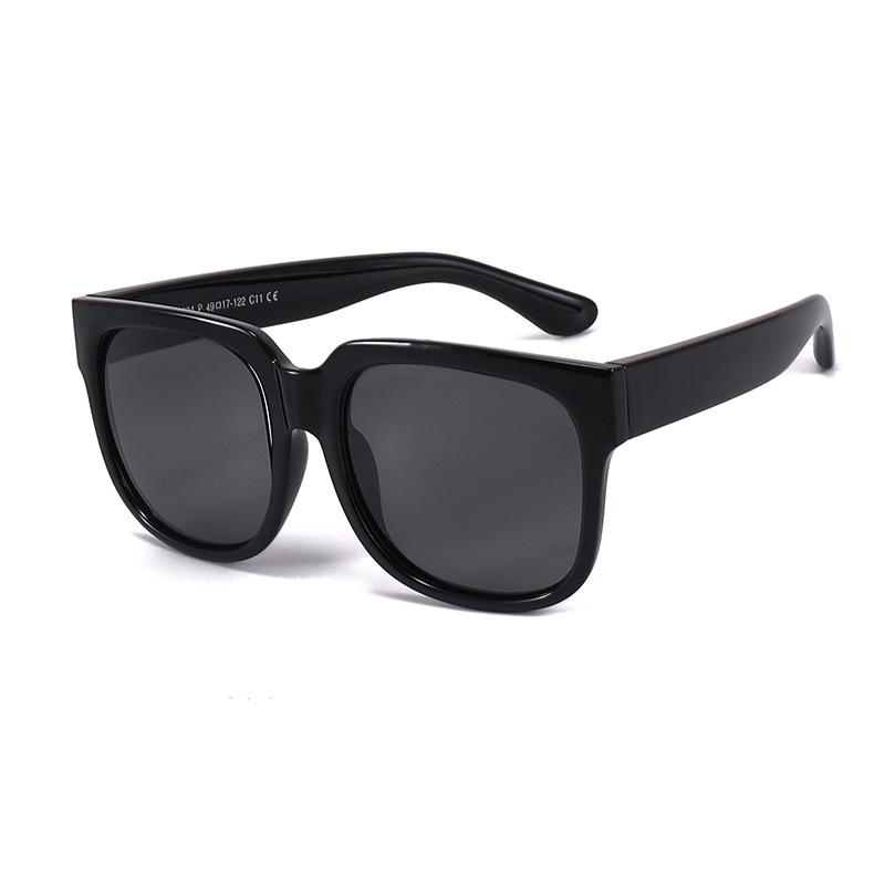 Fashion All Gloss Black Large Square Frame Children's Sunglasses