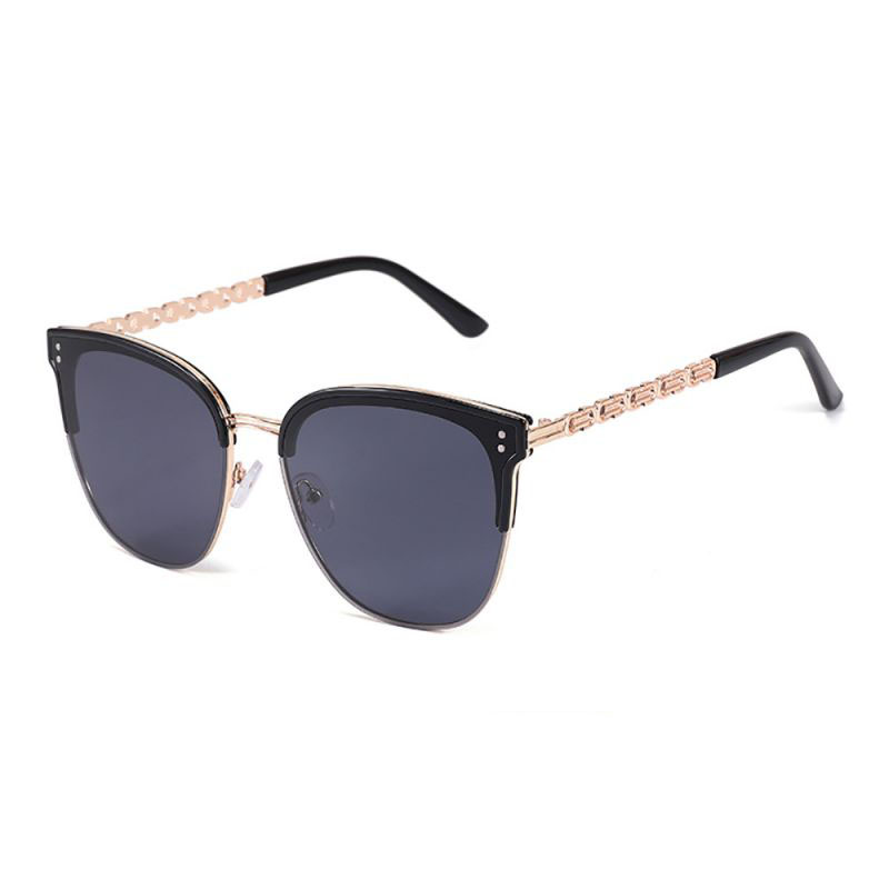 Fashion C1 Black Gold Frame Black And Gray Film Tac Cat Eye Large Frame Sunglasses