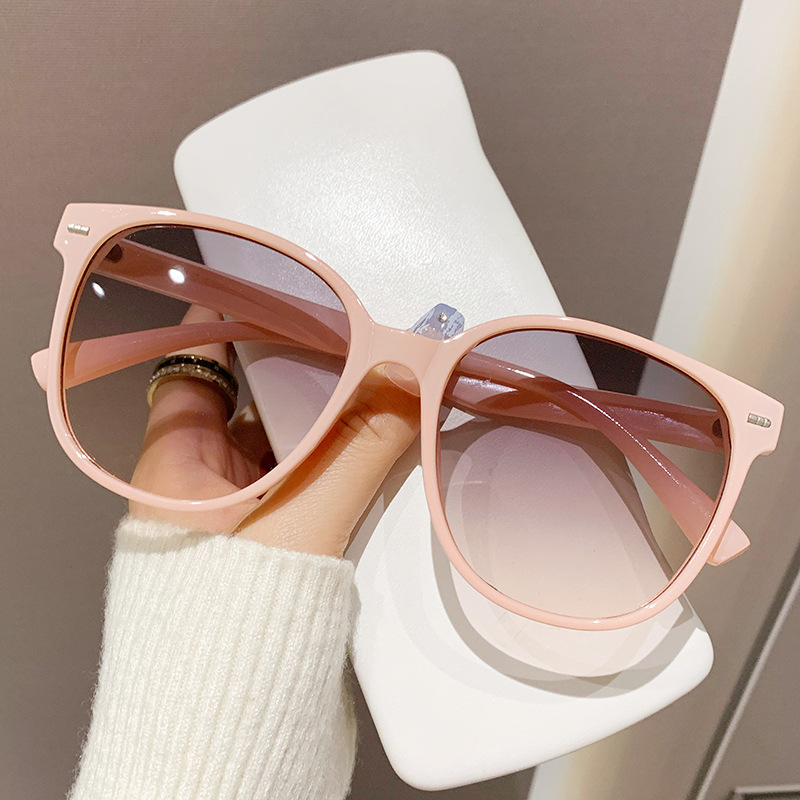 Fashion Pink Frame Gray Powder Tablets Pc Large Frame Sunglasses