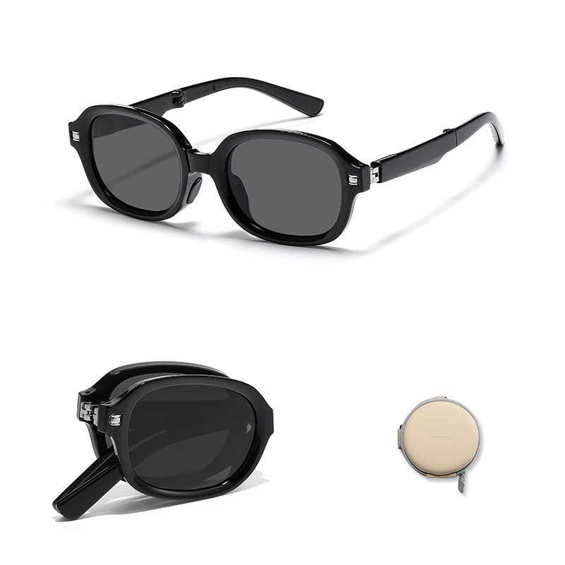 Fashion Yao Mu Black [tr Polarized + Small Round Box] Small Frame Folding Sunglasses