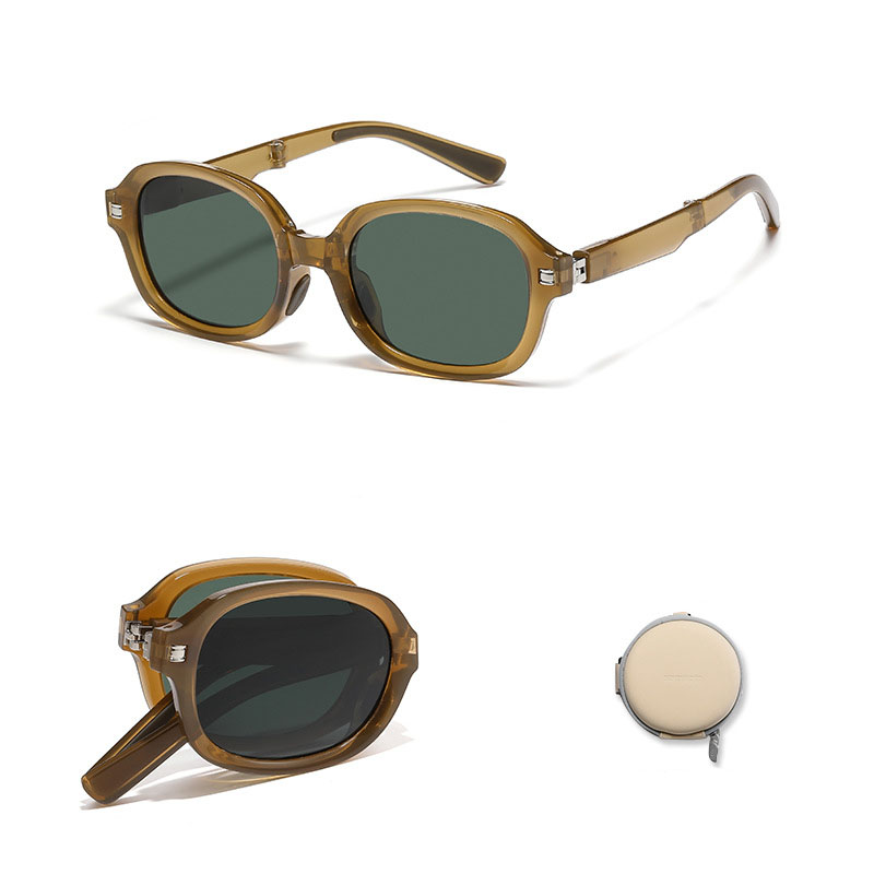 Fashion Lingye Brown [tr Polarized + Small Round Box] Small Frame Folding Sunglasses