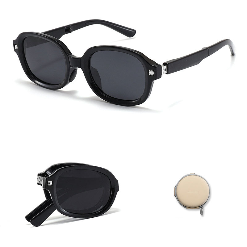 Fashion Yao Mu Black [pc Polarized + Small Round Box] Small Frame Folding Sunglasses