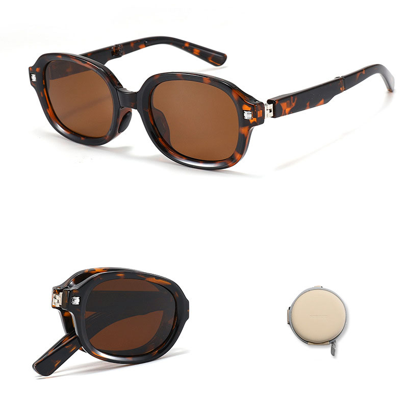 Fashion Chestnut Tortoise Shell [pc Polarized + Small Round Box] Small Frame Folding Sunglasses
