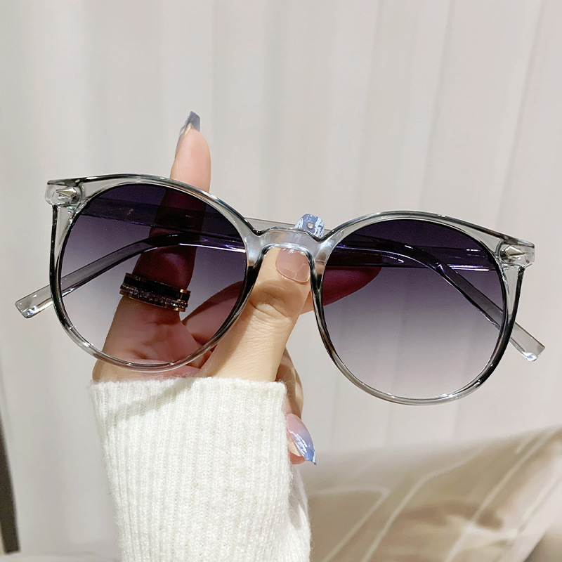 Fashion Gradient Gray Frame Pc Round Large Frame Sunglasses
