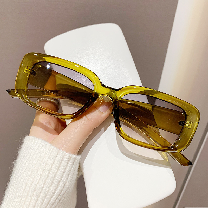 Fashion Olive Frame Gray Powder Slices Pc Square Small Frame Sunglasses