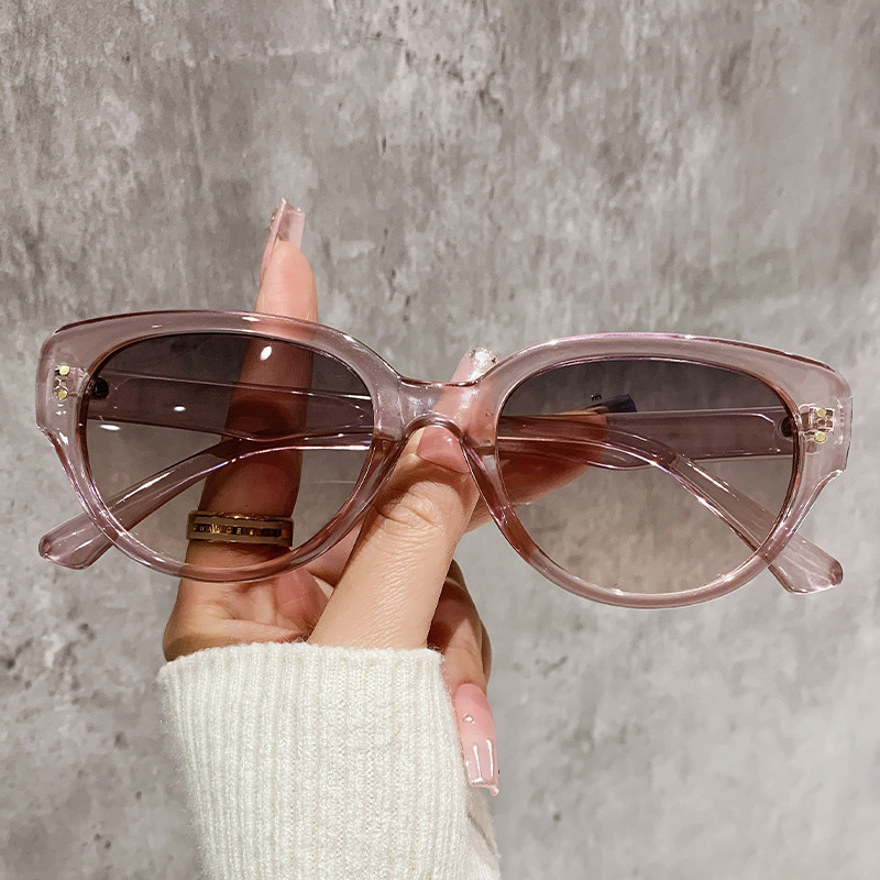 Fashion Pink Frame Gray Powder Tablets Pc Cat Eye Small Frame Sunglasses
