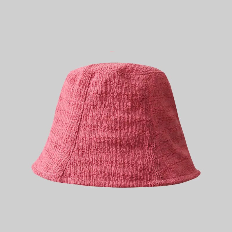 Fashion Vertical Bubble Bucket Raspberry Color Cotton Pleated Bucket Hat