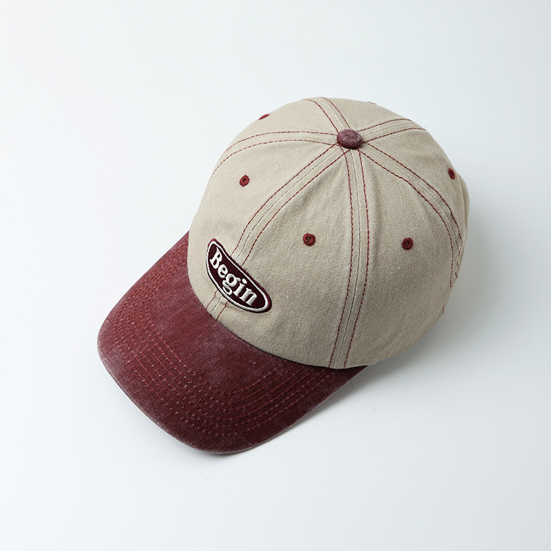 Fashion Claret Cotton Color-block Lettered Soft-top Baseball Cap