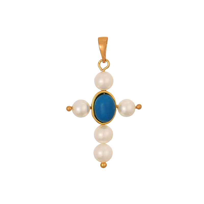 Fashion Blue Copper Pearl Cross Turquoise Pendant Accessories