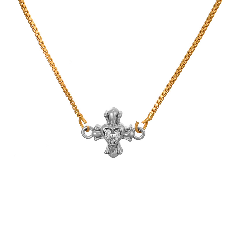 Fashion Silver Titanium Steel Zircon Kro Heart Cross Pendant Necklace