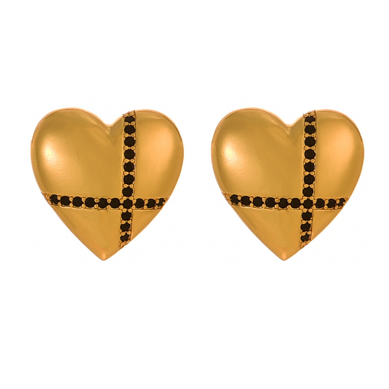 Fashion Golden 2 Copper Set Zircon Love Earrings