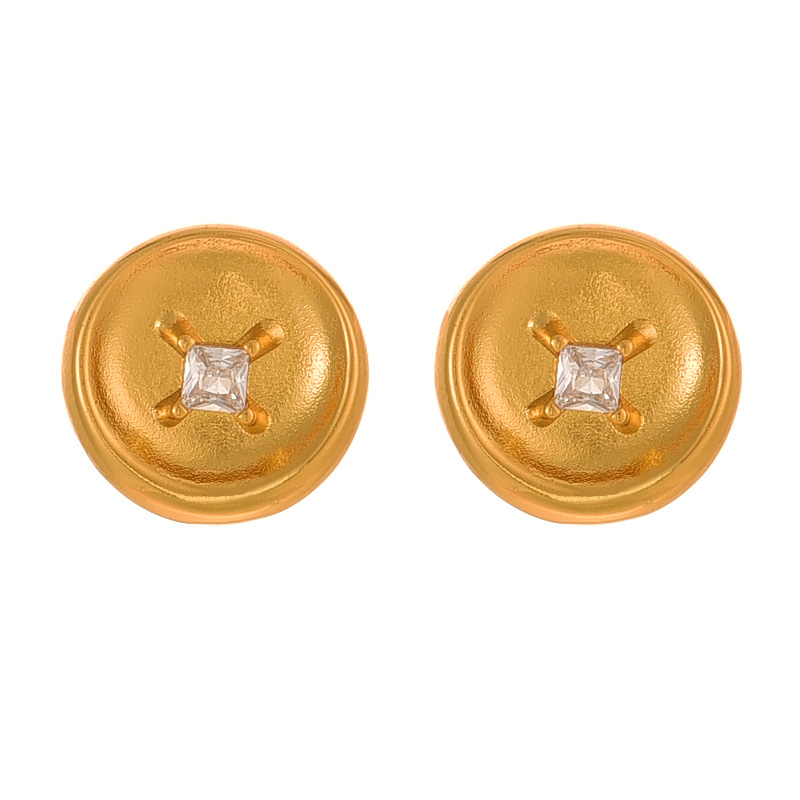 Fashion Golden 5 Copper Set Zircon Round Stud Earrings