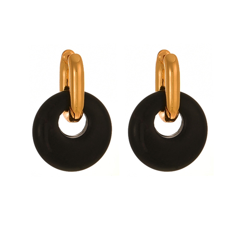 Fashion Black Copper Round Natural Stone Pendant Earrings