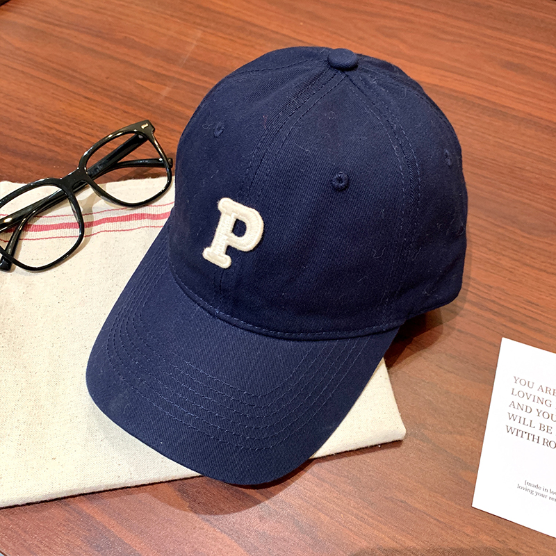 Fashion Navy Blue Cotton Letter-embroidered Baseball Cap
