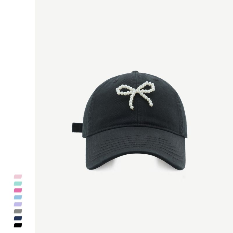 Fashion Black Pearl Bow Baseball Cap