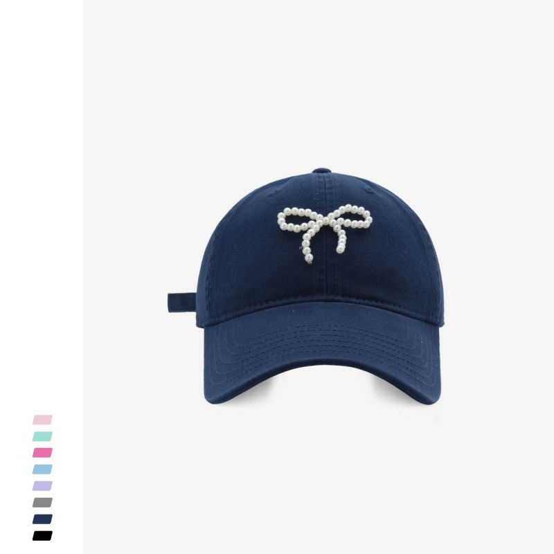 Fashion Navy Blue Pearl Bow Baseball Cap