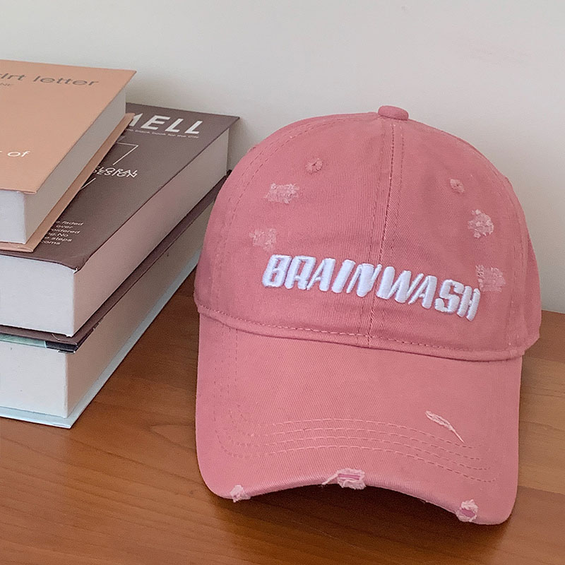 Fashion Pink Cotton Letter-embroidered Baseball Cap