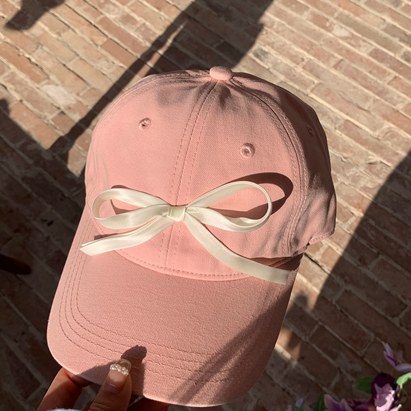Fashion Pink Cotton Lace-up Curved Brim Baseball Cap