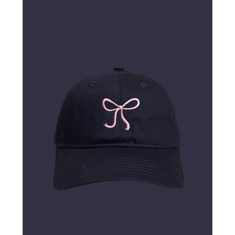 Fashion Navy Blue Cotton Bow Embroidered Baseball Cap