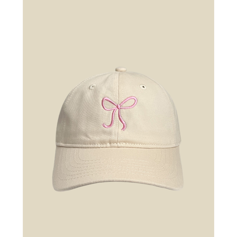 Fashion Beige Cotton Bow Embroidered Baseball Cap