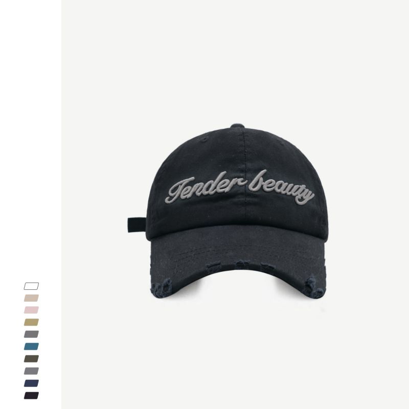 Fashion Black Cotton Letter-embroidered Baseball Cap