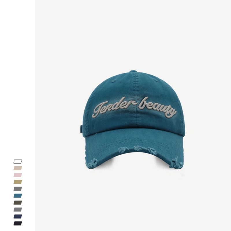 Fashion Peacock Blue Cotton Letter-embroidered Baseball Cap