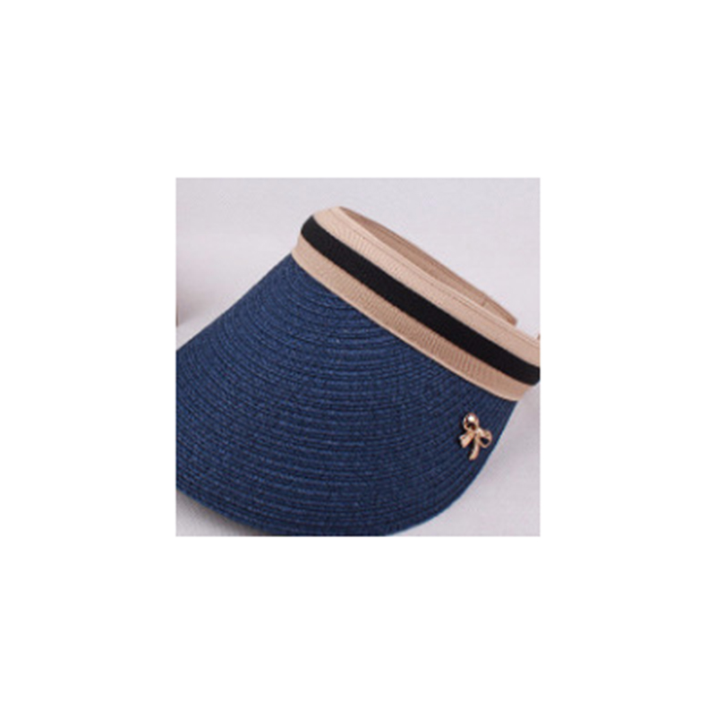Fashion Navy Blue Empty Top Straw Sun Hat