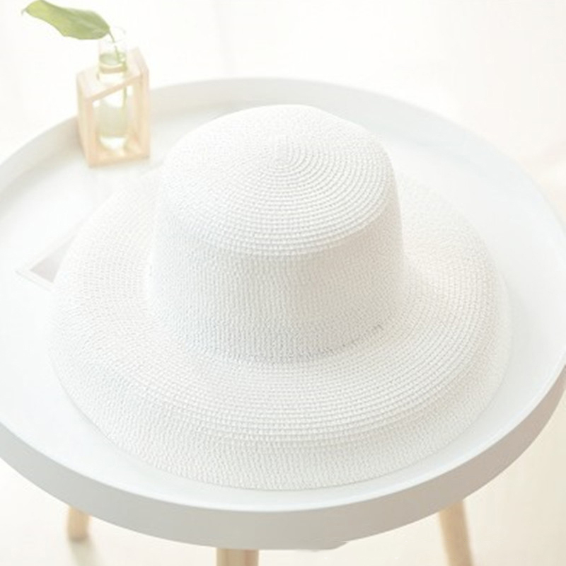 Fashion Milky White Flat Top Large Brim Sun Hat