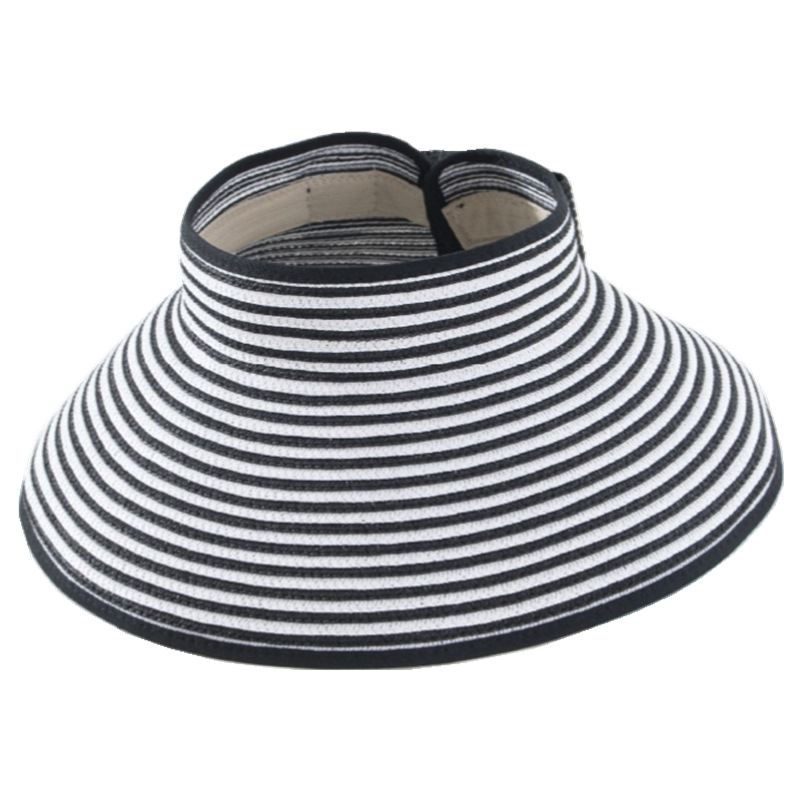 Fashion Black Empty Top Striped Sun Hat