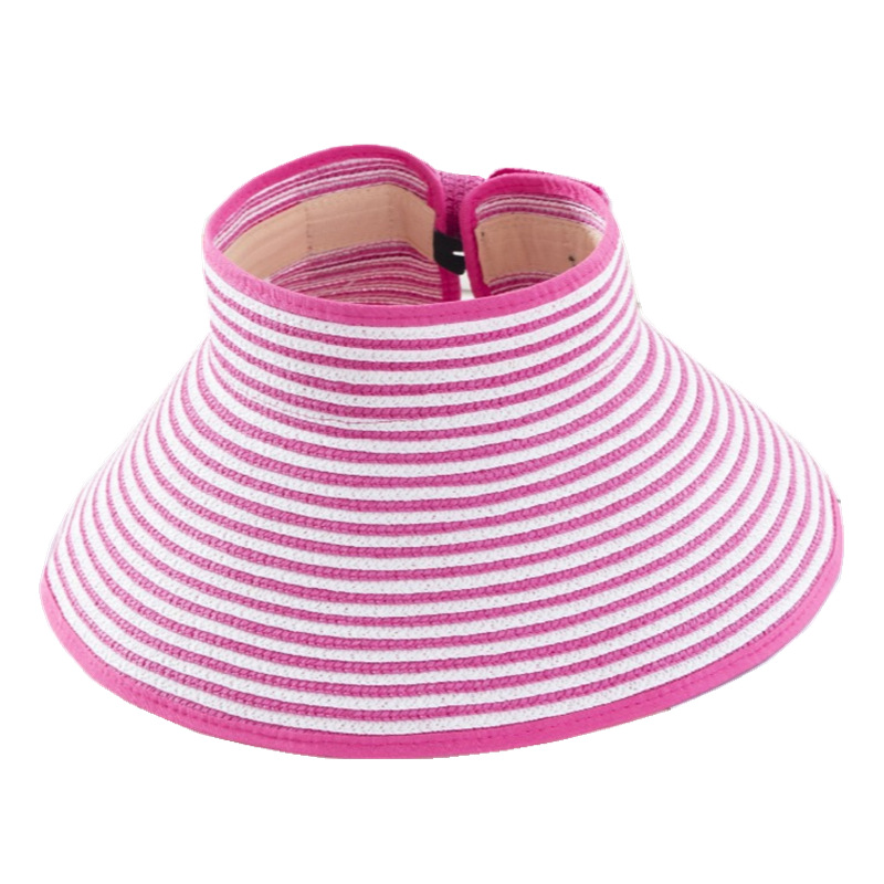 Fashion Rose Red Empty Top Striped Sun Hat