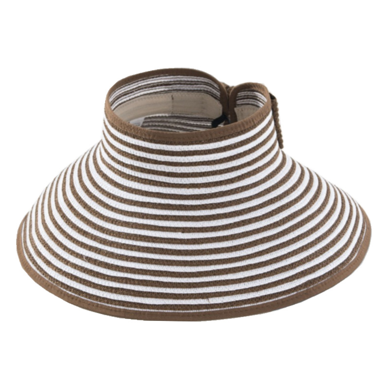 Fashion Brown Empty Top Striped Sun Hat