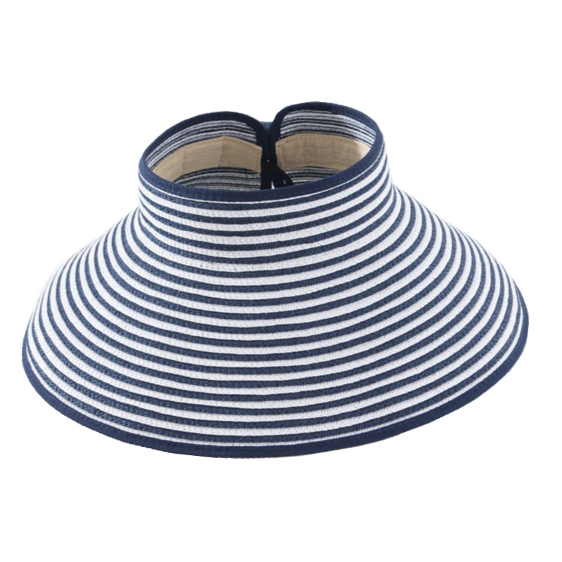Fashion Navy Blue Empty Top Striped Sun Hat