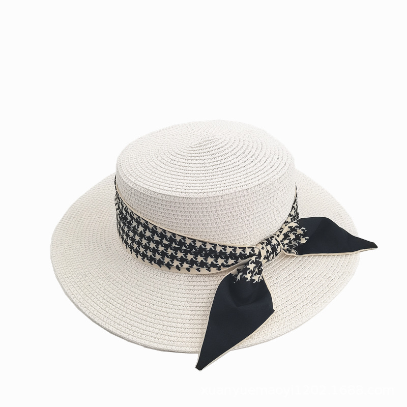 Fashion White Straw Flat Sun Hat