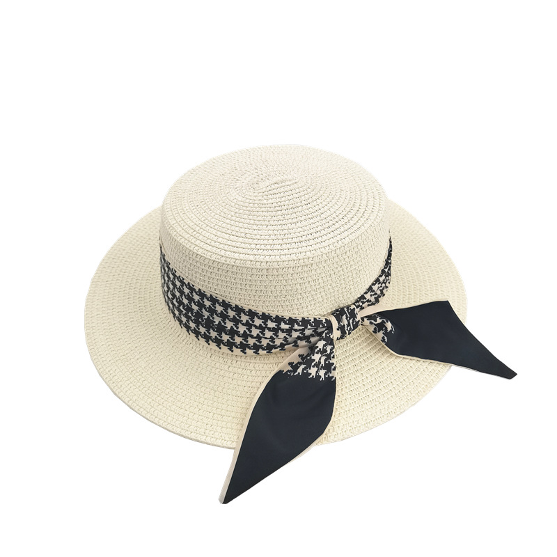 Fashion Milky White Straw Flat Sun Hat