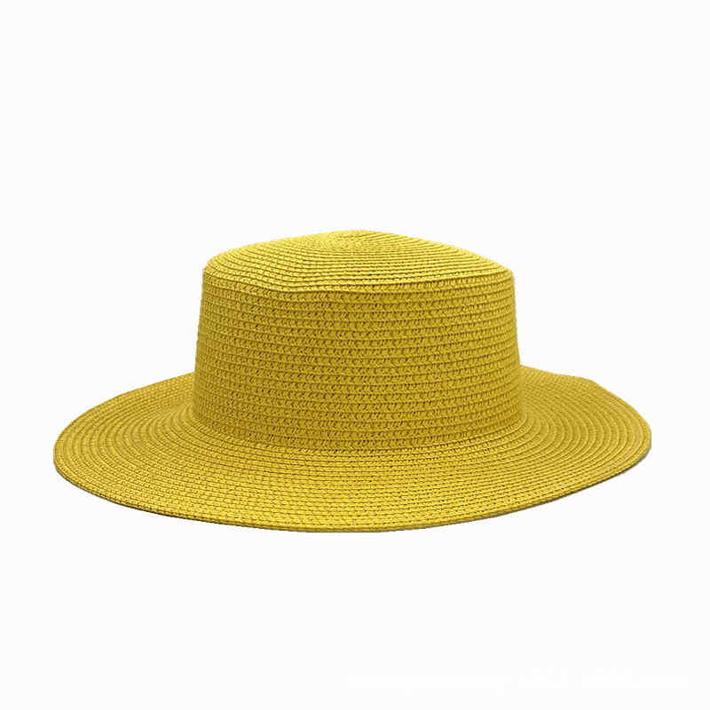 Fashion Yellow Straw Flat Top Large Brim Sun Hat