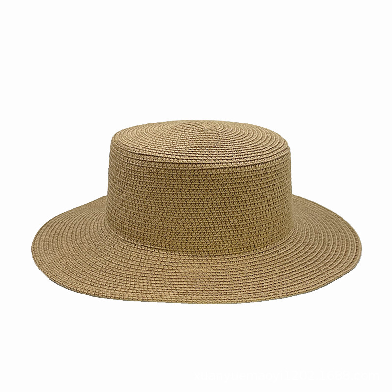 Fashion Khaki Straw Flat Top Large Brim Sun Hat
