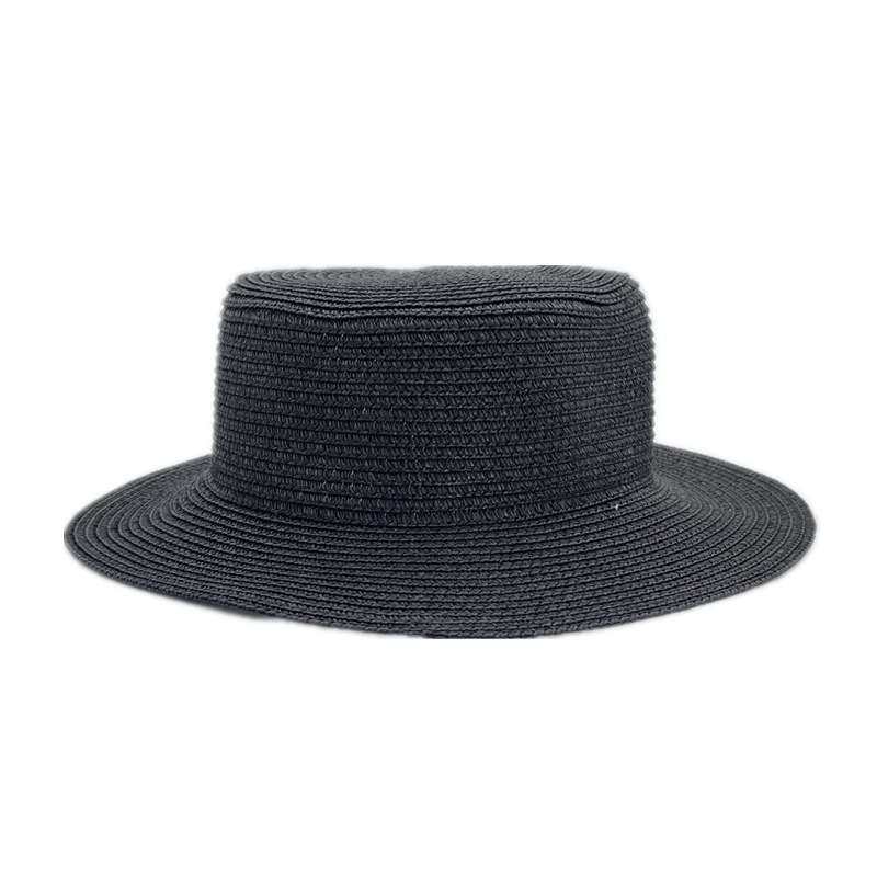 Fashion Black Straw Flat Top Large Brim Sun Hat