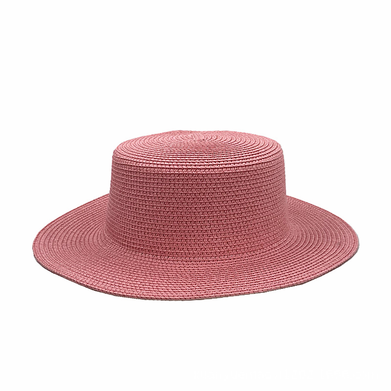 Fashion Pink Straw Flat Top Large Brim Sun Hat