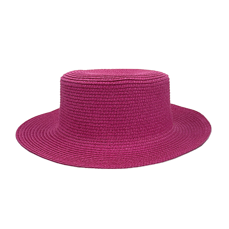 Fashion Rose Red Straw Flat Top Large Brim Sun Hat